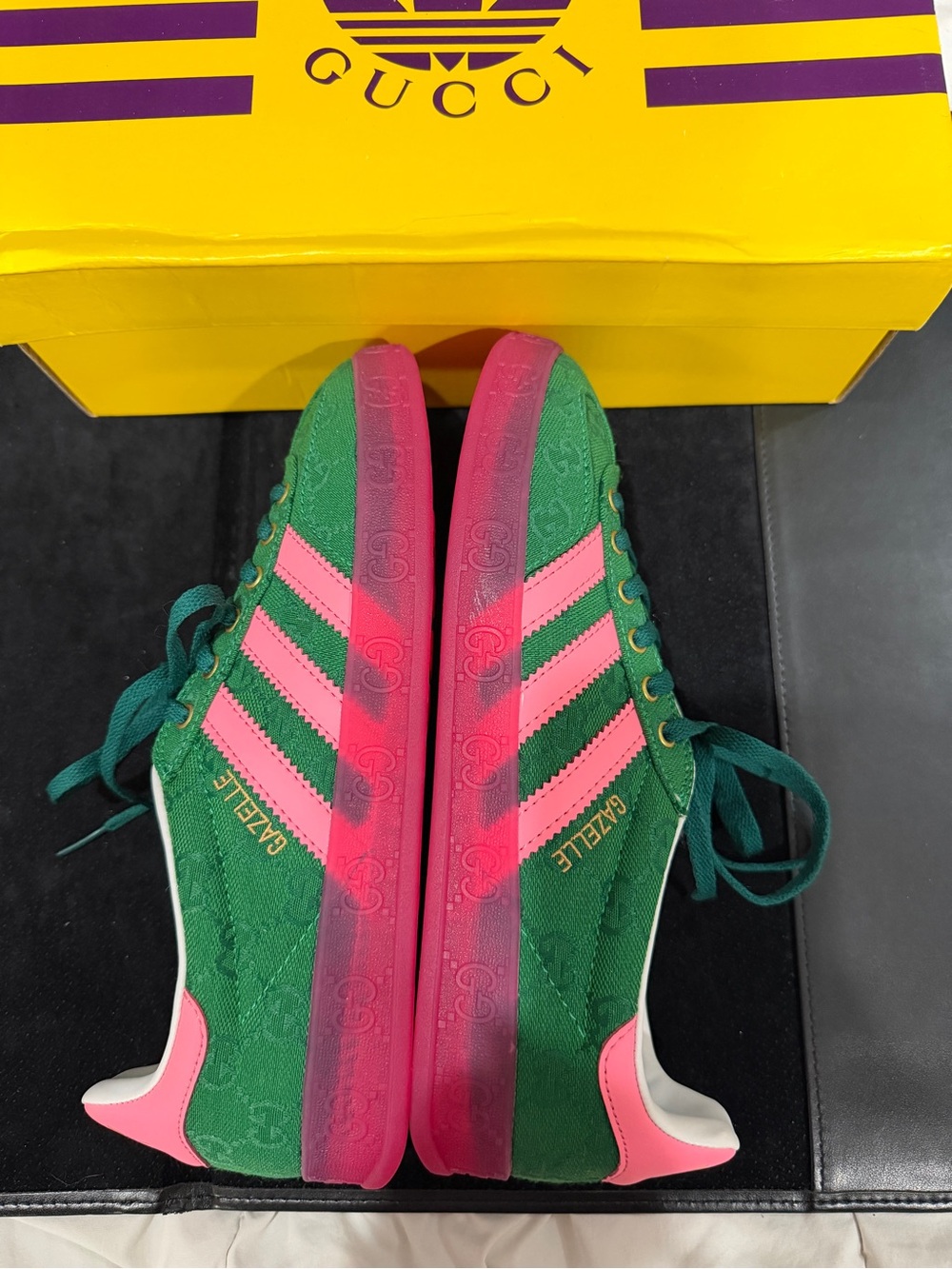 Adidas x Gucci Gazelle Green GG Monogram' sneakers featuring green canvas upper - Picture 5 of 11